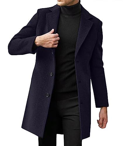 SOMTHRON Men's Casual Trench Coat Notched Lapel Mid Length Jacket